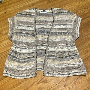 Anthropologie Leifsdottir Womens Chain Trim Hand Open Knit Short Sleeve Cardigan